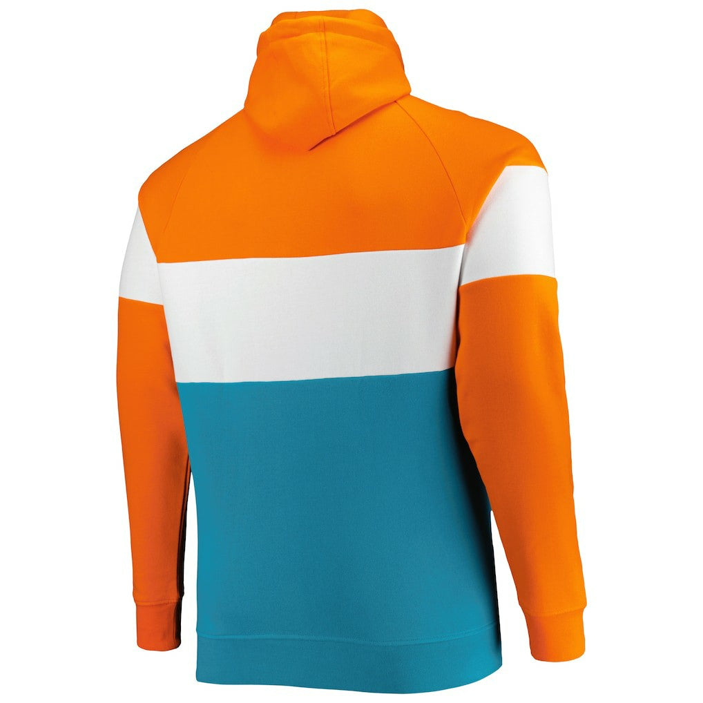 Miami Dolphins New Era Big & Tall Throwback Colorblock Raglan Pullover Hoodie Aqua - NFL