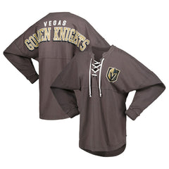 Vegas Golden Knights Fanatics Women's Spirit Lace-Up V-Neck Long Sleeve Jersey T-Shirt Charcoal