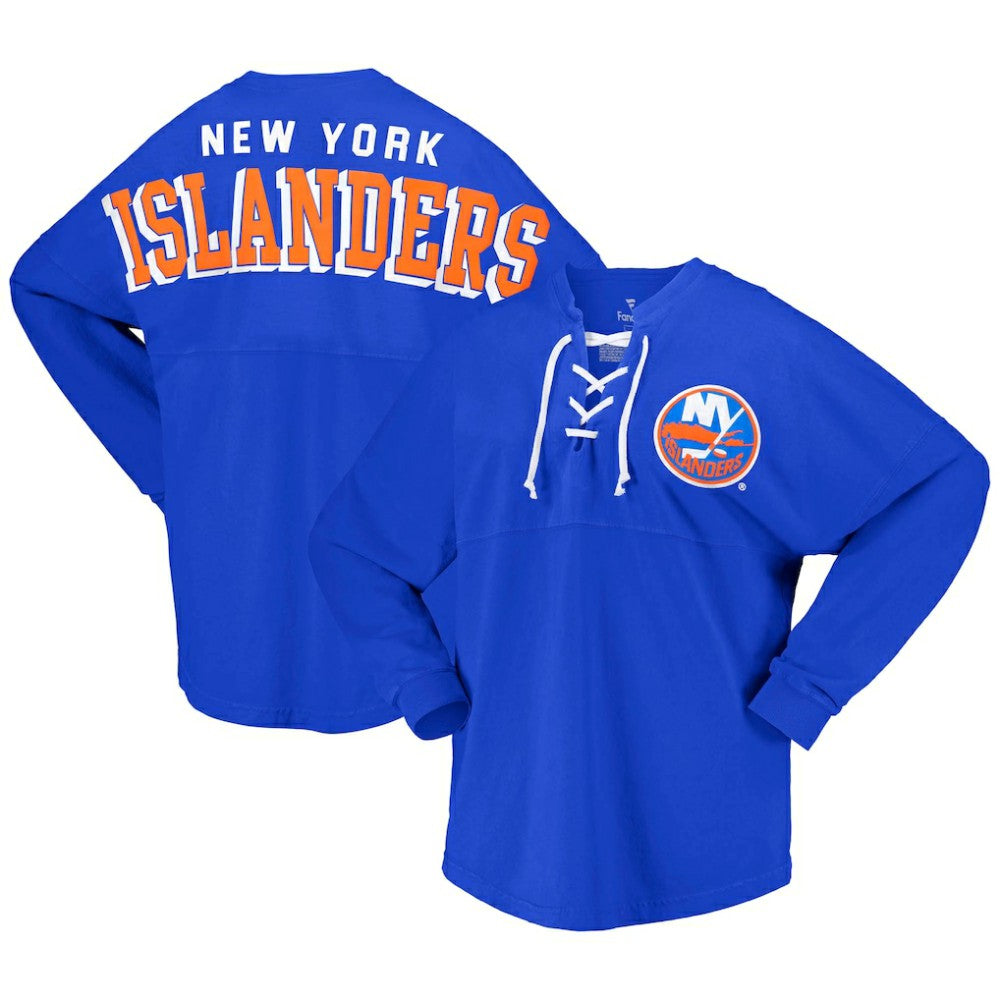 New York Islanders - Fanatics Women's Spirit Lace-Up V-Neck Long Sleeve Jersey T-Shirt Royal