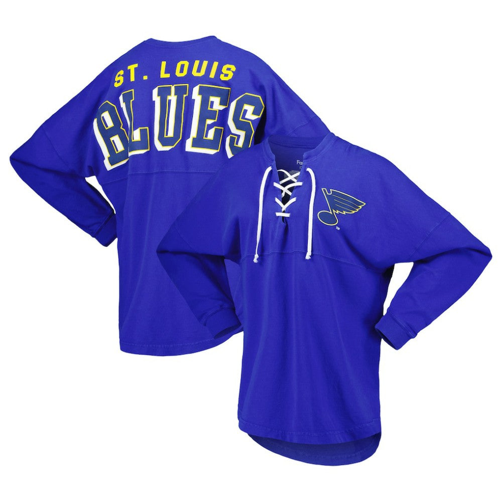 St. Louis Blues - Fanatics Women's Spirit Lace-Up V-Neck Long Sleeve Jersey T-Shirt Blue