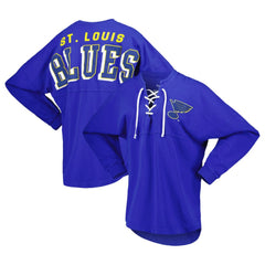 St. Louis Blues - Fanatics Women's Spirit Lace-Up V-Neck Long Sleeve Jersey T-Shirt Blue