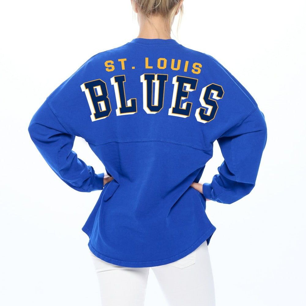 St. Louis Blues - Fanatics Women's Spirit Lace-Up V-Neck Long Sleeve Jersey T-Shirt Blue