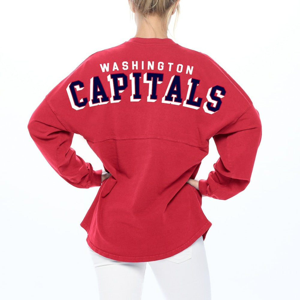 Washington Capitals Fanatics Women's Spirit Lace-Up V-Neck Long Sleeve Jersey T-Shirt Red
