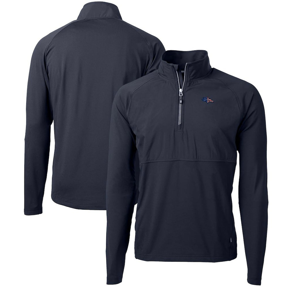 Denver Broncos Cutter & Buck Adapt Eco Knit Hybrid Recycled Quarter-Zip Pullover Top Navy - NFL