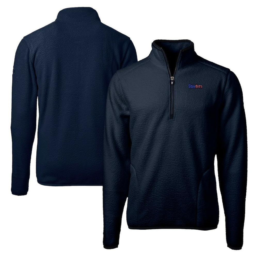 Pittsburgh Steelers Cutter & Buck Big & Tall Cascade Eco Sherpa Fleece Quarter-Zip Pullover Jacket Navy - NFL