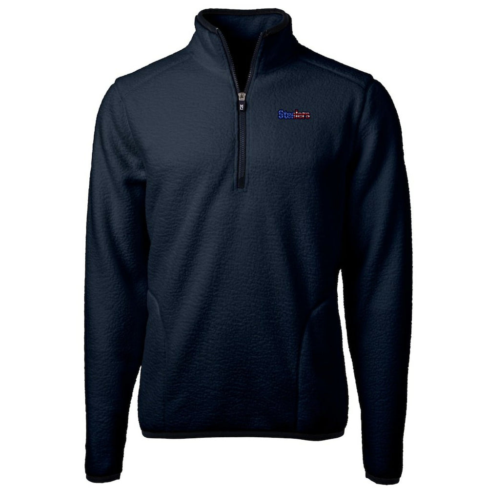 Pittsburgh Steelers Cutter & Buck Big & Tall Cascade Eco Sherpa Fleece Quarter-Zip Pullover Jacket Navy - NFL