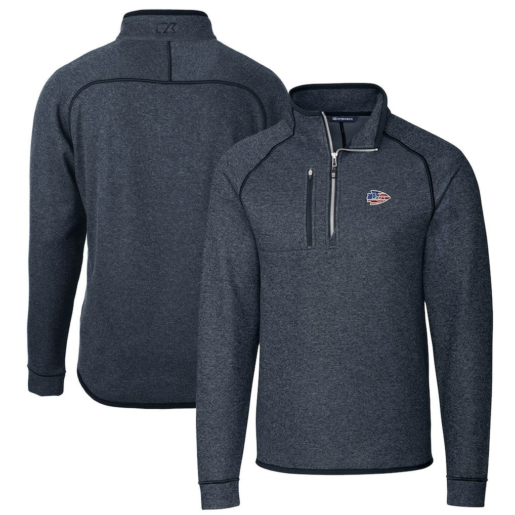 Kansas City Chiefs Cutter & Buck Big & Tall Mainsail Sweater Knit Half-Zip Pullover Jacket Heathered Navy - NFL