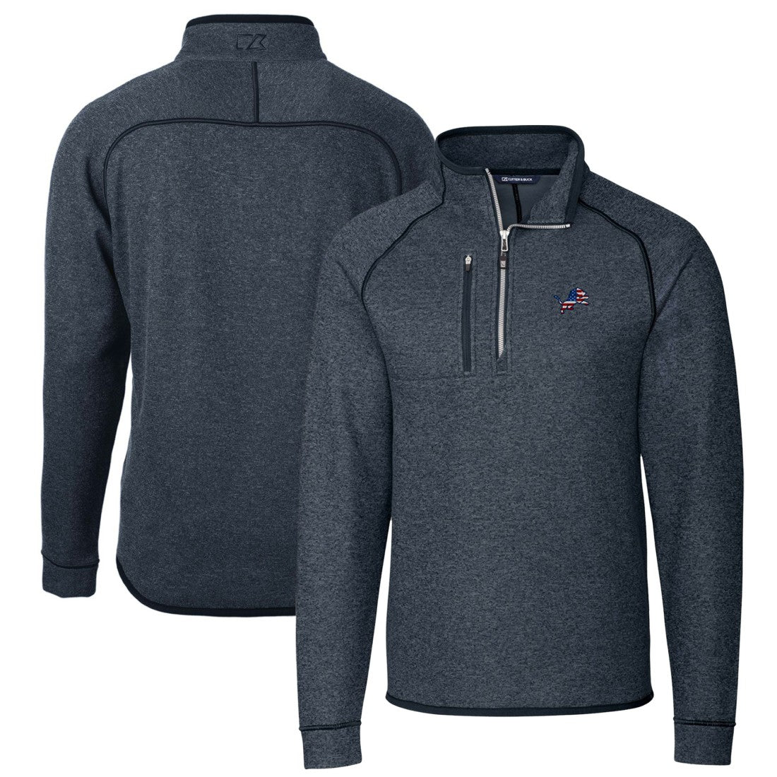 Detroit Lions Cutter & Buck Big & Tall Mainsail Sweater Knit Half-Zip Pullover Jacket Heathered Navy - NFL