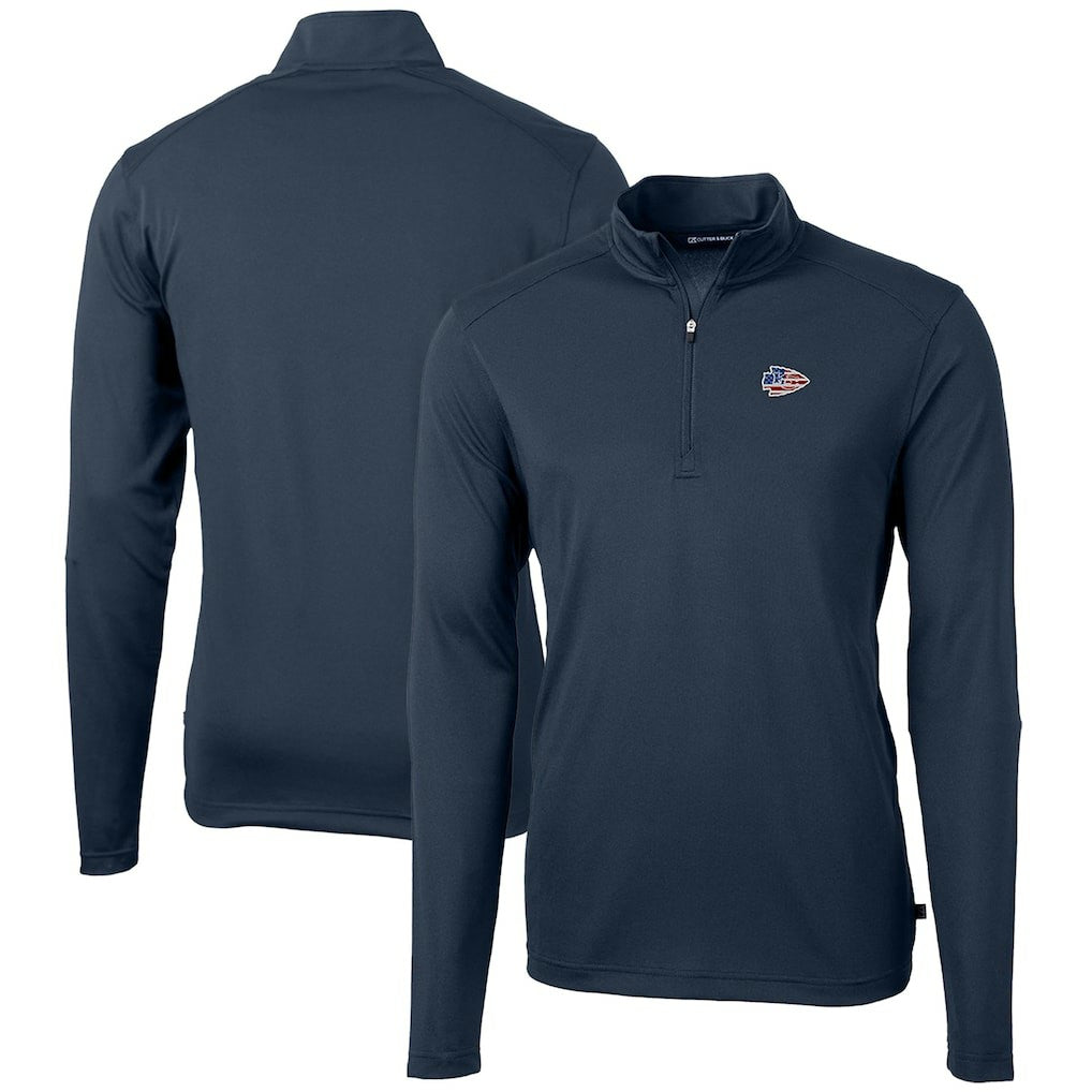 Kansas City Chiefs Cutter & Buck Big & Tall Virtue Eco Pique Recycled Quarter-Zip Jacket Navy - NFL
