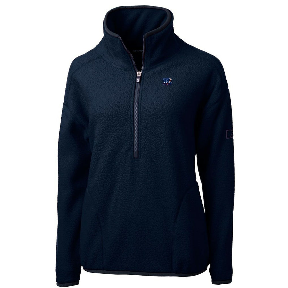 Cincinnati Bengals Cutter & Buck Women's Americana Cascade Eco Sherpa Fleece Half-Zip Pullover Jacket Navy - NFL