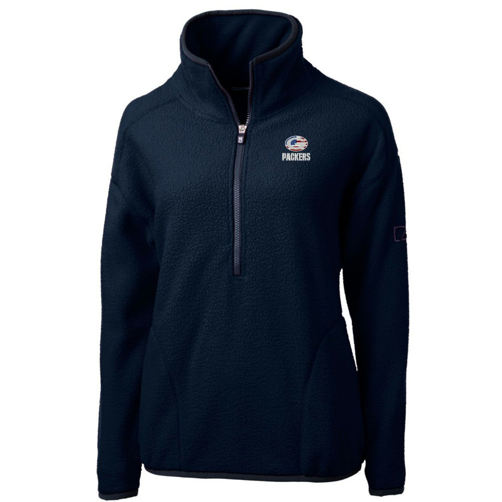 Green Bay Packers Cutter & Buck Women's Americana Cascade Eco Sherpa Fleece Half-Zip Pullover Jacket Navy - NFL