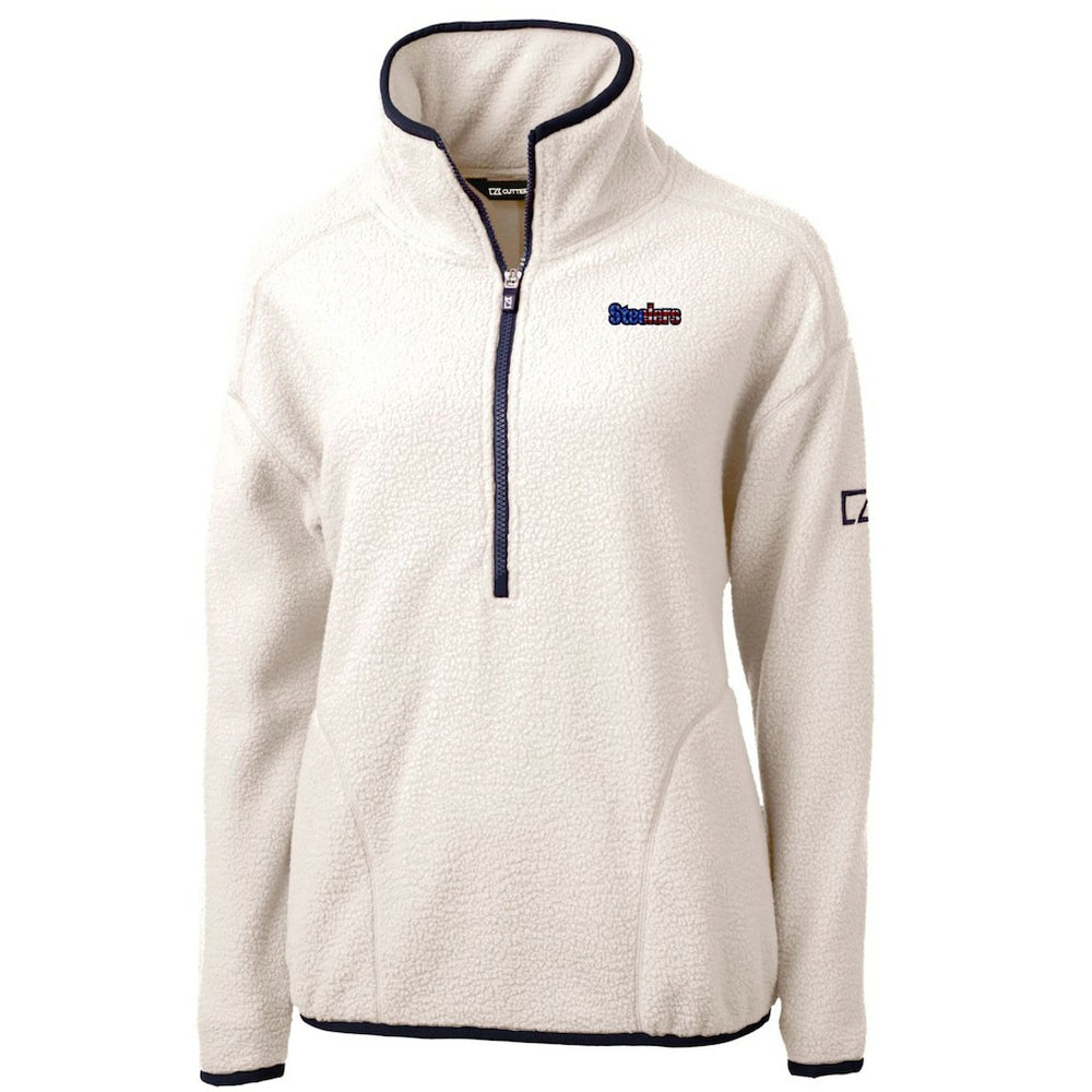 Pittsburgh Steelers Cutter & Buck Women's Americana Cascade Eco Sherpa Fleece Half-Zip Pullover Jacket Cream - NFL