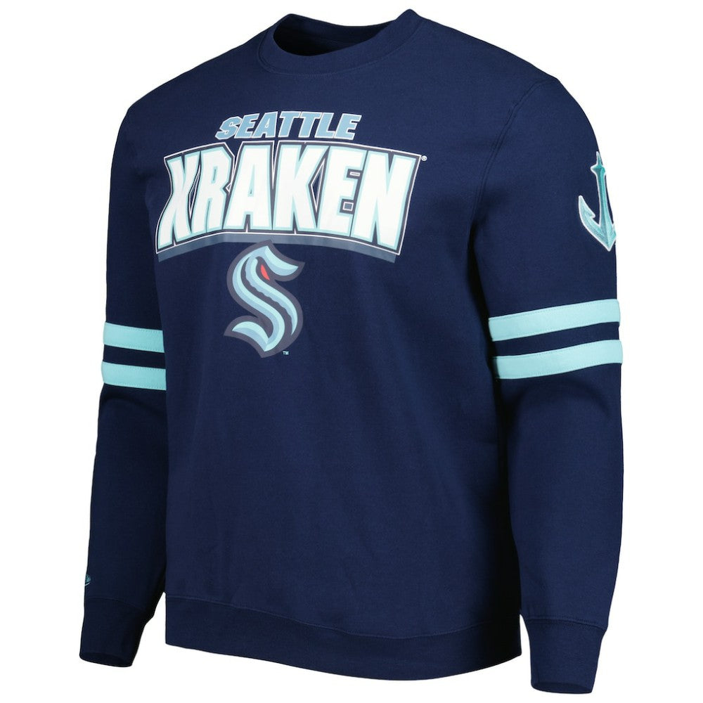 Seattle Kraken Mitchell & Ness Allover Logo Pullover Sweatshirt Deep Sea Blue