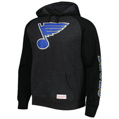 St. Louis Blues - Mitchell & Ness Distressed Logo Raglan Pullover Hoodie Heather Black