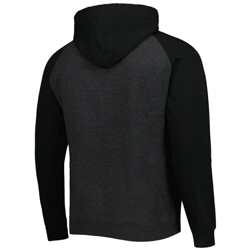 St. Louis Blues - Mitchell & Ness Distressed Logo Raglan Pullover Hoodie Heather Black