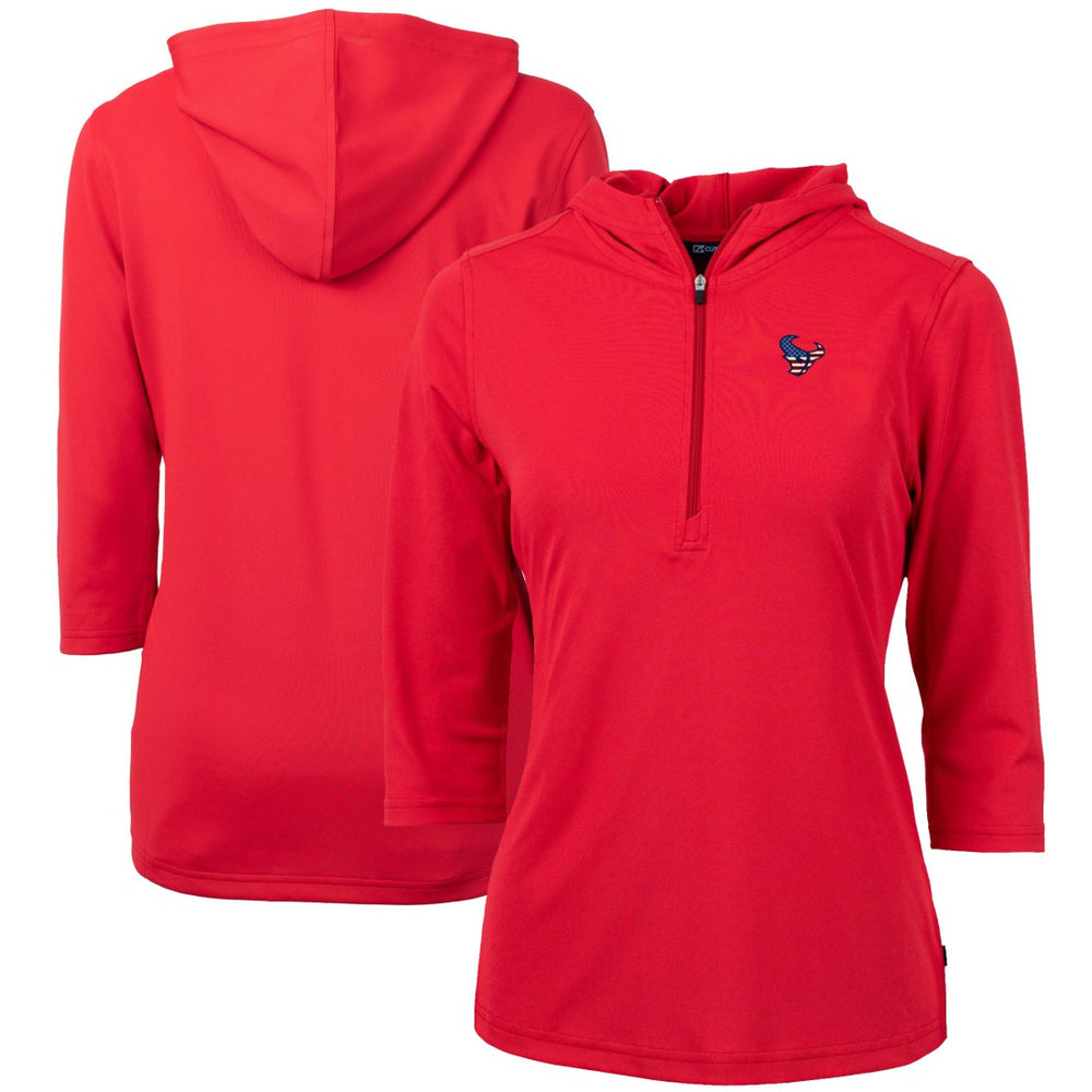 Houston Texans Cutter & Buck Women's Virtue Eco Pique 3/4 Sleeve Half-Zip Pullover Hoodie Red - NFL