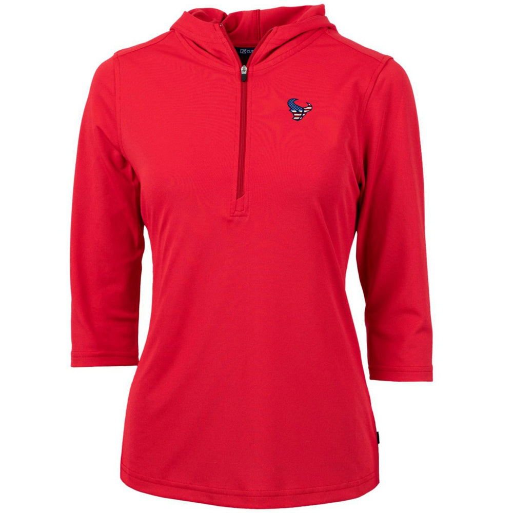 Houston Texans Cutter & Buck Women's Virtue Eco Pique 3/4 Sleeve Half-Zip Pullover Hoodie Red - NFL