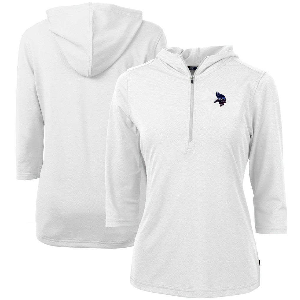 Minnesota Vikings Cutter & Buck Women's Virtue Eco Pique 3/4 Sleeve Half-Zip Pullover Hoodie White - NFL