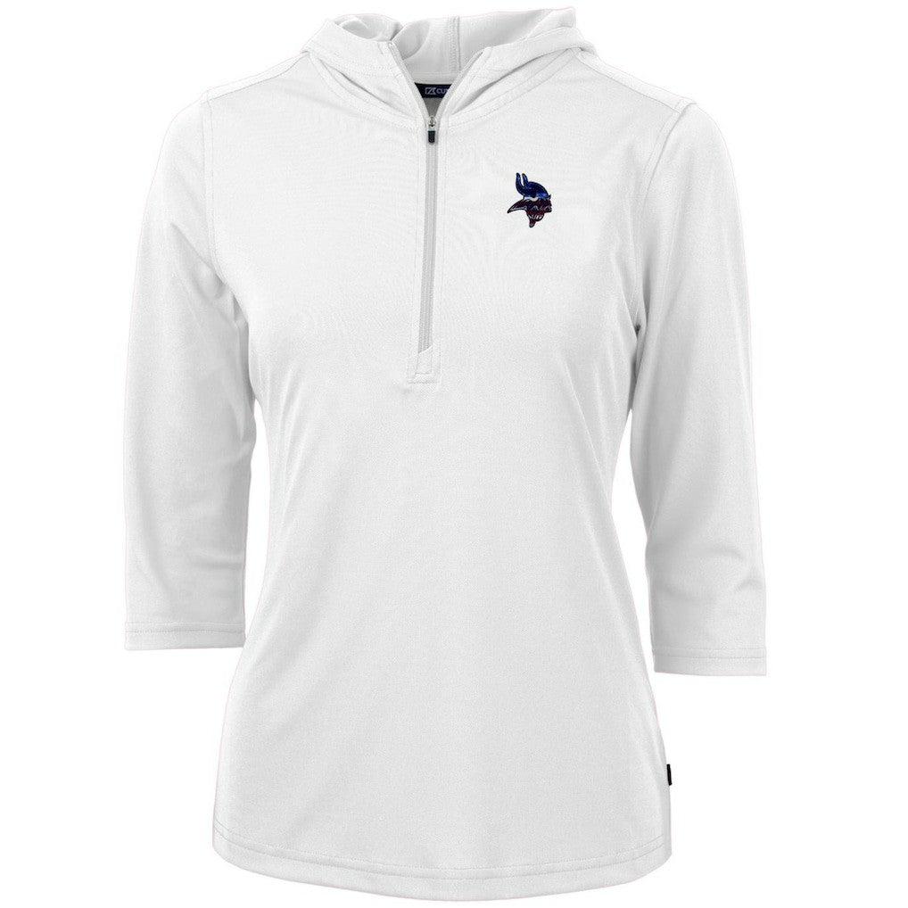 Minnesota Vikings Cutter & Buck Women's Virtue Eco Pique 3/4 Sleeve Half-Zip Pullover Hoodie White - NFL