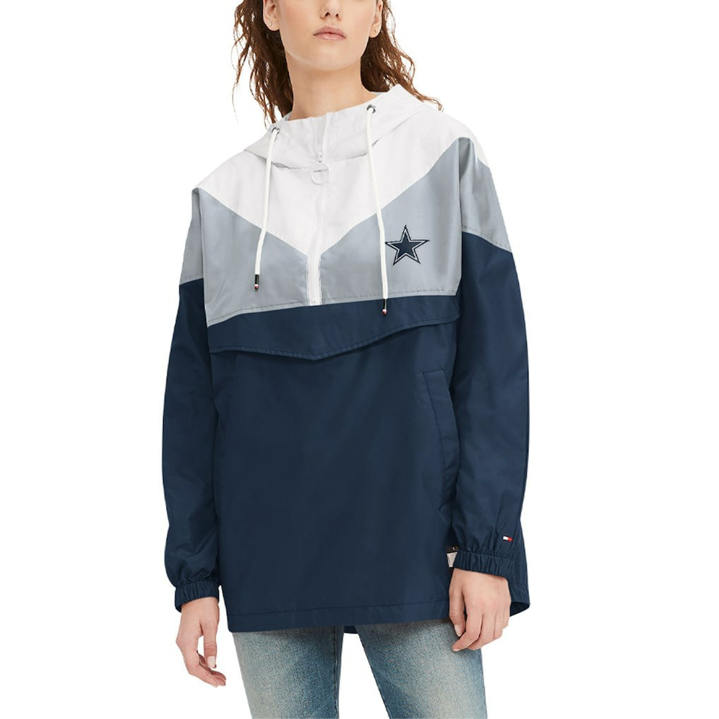 Dallas Cowboys Tommy Hilfiger Women's Staci Half-Zip Hoodie Windbreaker Jacket White/Navy - NFL