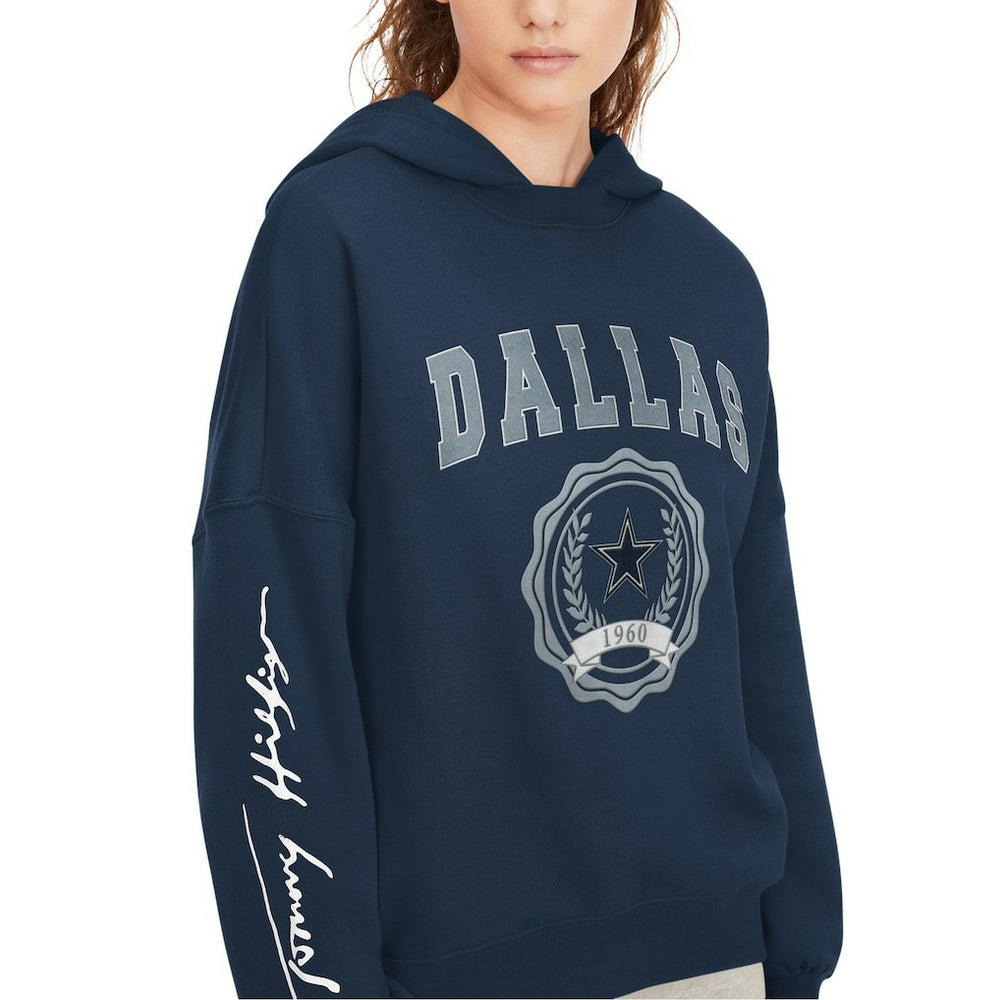 Dallas Cowboys Tommy Hilfiger Women's Becca Dropped Shoulders Pullover Hoodie Navy - NFL