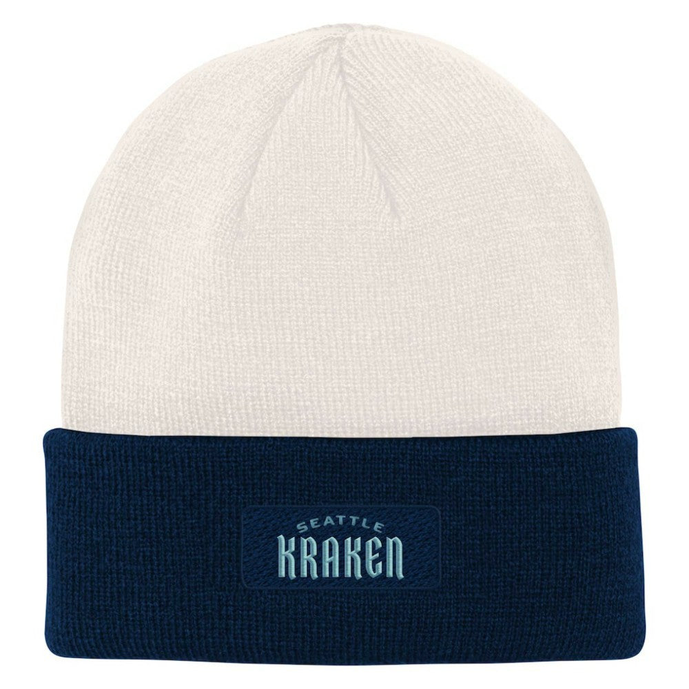 Seattle Kraken Youth Logo Cuffed Knit Hat Cream/Deep Sea Blue