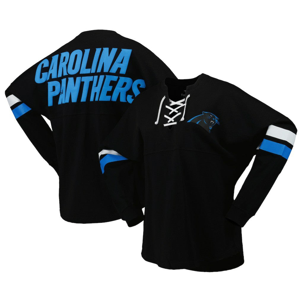 Carolina Panthers Women's Spirit Jersey Lace-Up V-Neck Long Sleeve T-Shirt Black - Fanatics