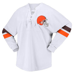 Cleveland Browns Women's Spirit Jersey Lace-Up V-Neck Long Sleeve T-Shirt White - Fanatics