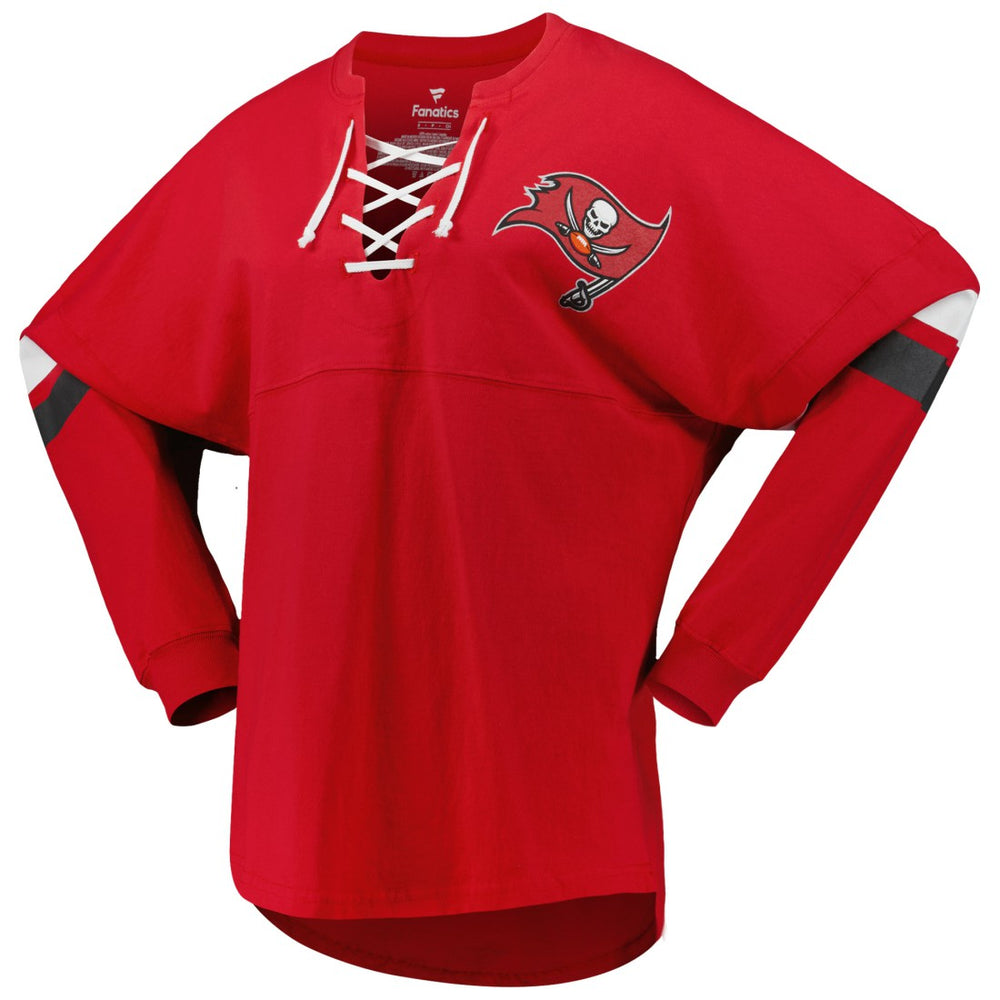 Tampa Bay Buccaneers Women's Spirit Jersey Lace-Up V-Neck Long Sleeve T-Shirt Red - Fanatics