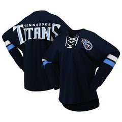 Tennessee Titans Women's Spirit Jersey Lace-Up V-Neck Long Sleeve T-Shirt Navy - Fanatics