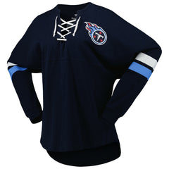 Tennessee Titans Women's Spirit Jersey Lace-Up V-Neck Long Sleeve T-Shirt Navy - Fanatics