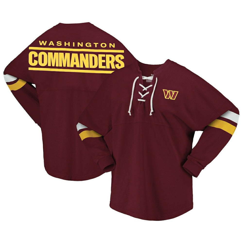 Washington Commanders Women's Spirit Jersey Lace-Up V-Neck Long Sleeve T-Shirt Burgundy - Fanatics