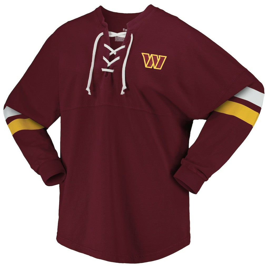 Washington Commanders Women's Spirit Jersey Lace-Up V-Neck Long Sleeve T-Shirt Burgundy - Fanatics