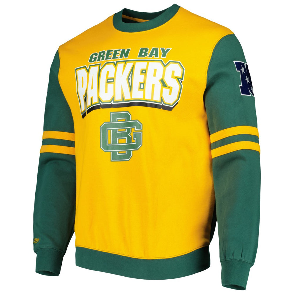 Green Bay Packers All Over 2.0 Pullover Sweatshirt Gold - Mitchell & Ness