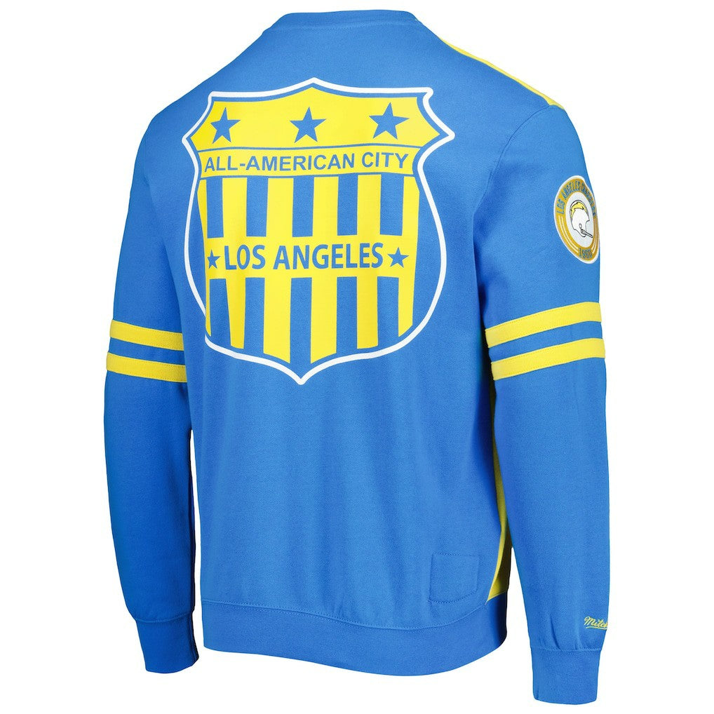 Los Angeles Chargers All Over 2.0 Pullover Sweatshirt Gold - Mitchell & Ness