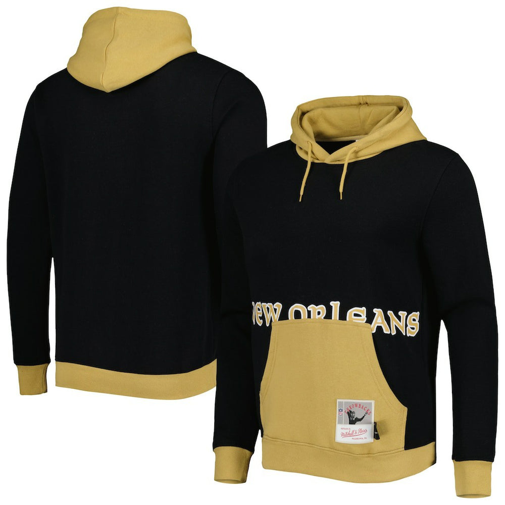 New Orleans Saints Big Face 5.0 Pullover Hoodie Black - Mitchell & Ness