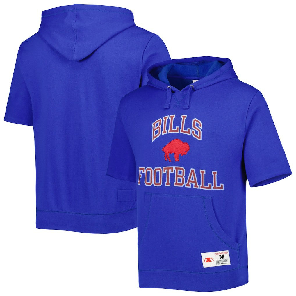 Buffalo Bills Washed Short Sleeve Pullover Hoodie Royal - Mitchell & Ness
