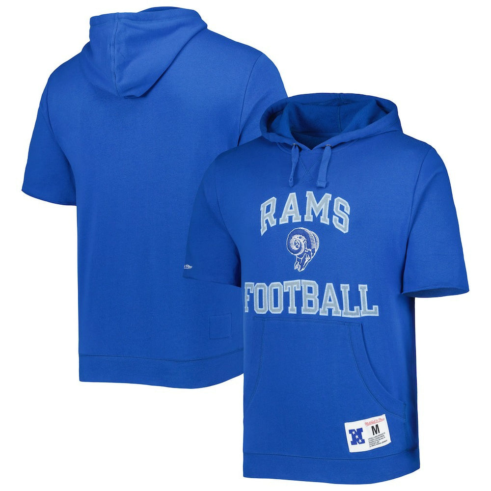 Los Angeles Rams Washed Short Sleeve Pullover Hoodie Royal - Mitchell & Ness