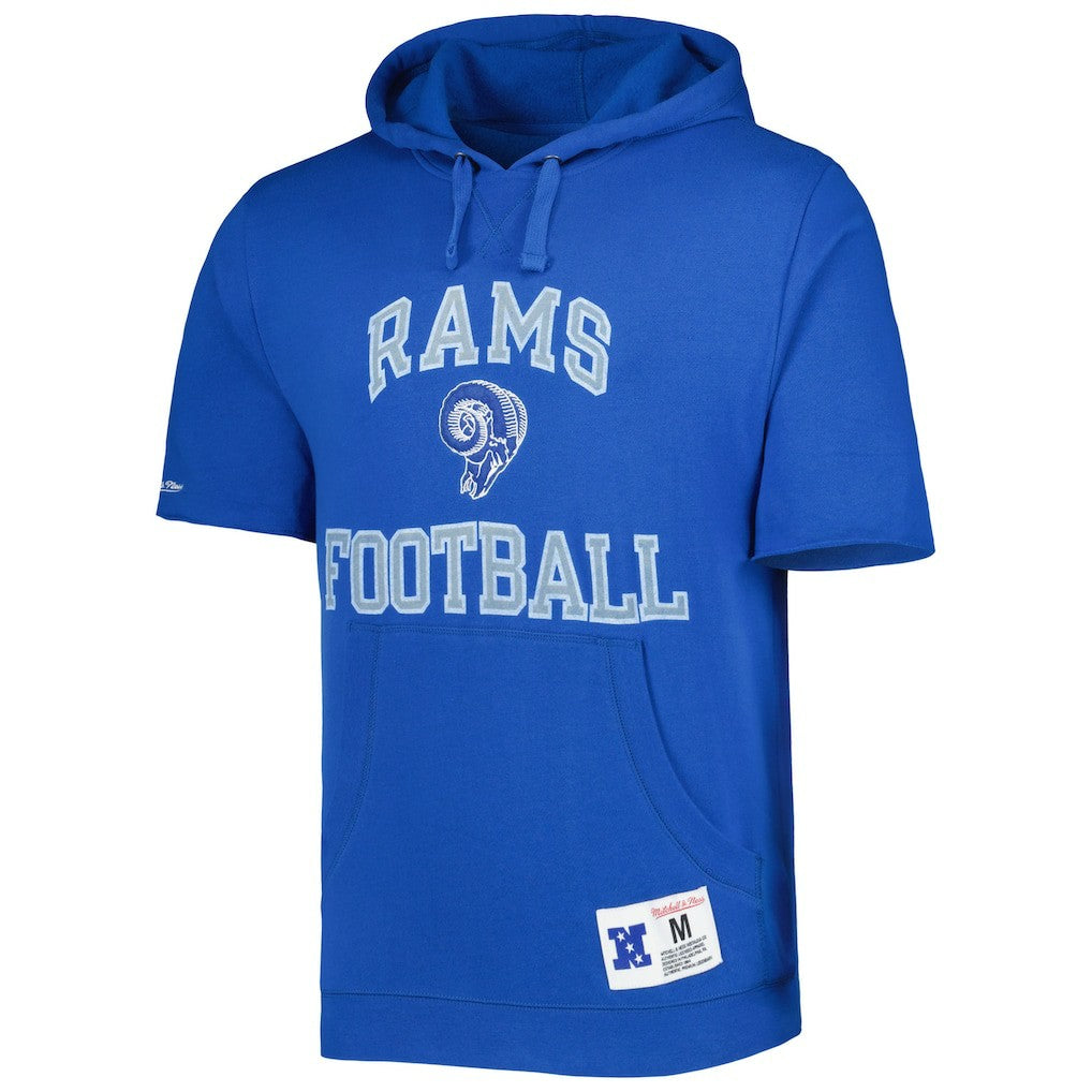 Los Angeles Rams Washed Short Sleeve Pullover Hoodie Royal - Mitchell & Ness