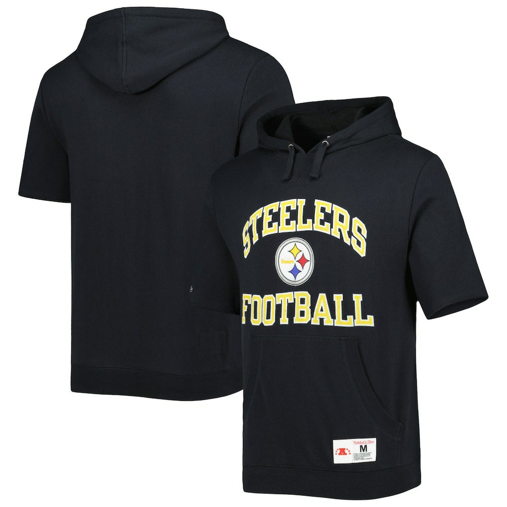 Pittsburgh Steelers Washed Short Sleeve Pullover Hoodie Black - Mitchell & Ness