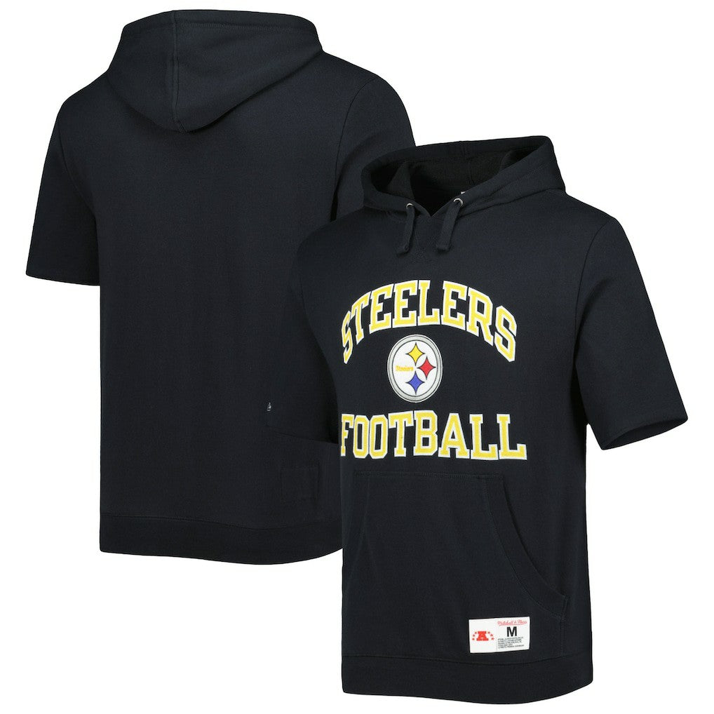 Pittsburgh Steelers Washed Short Sleeve Pullover Hoodie Black - Mitchell & Ness