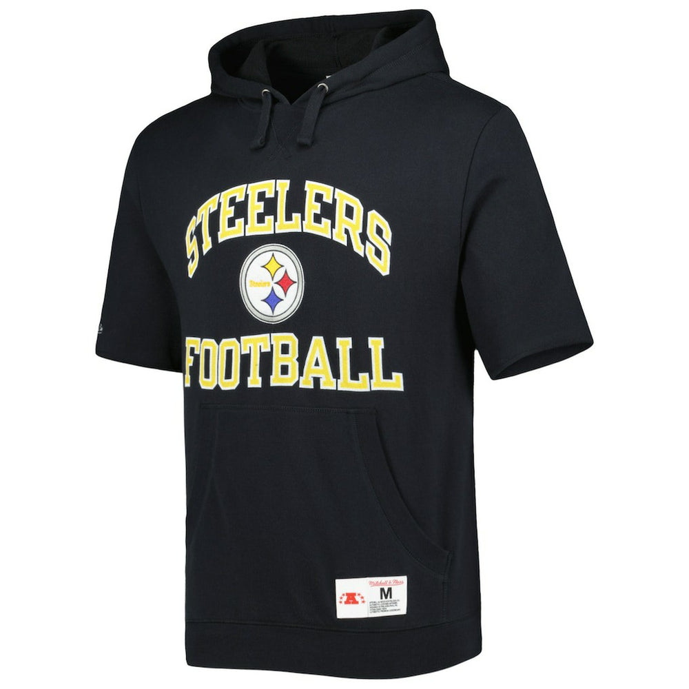 Pittsburgh Steelers Washed Short Sleeve Pullover Hoodie Black - Mitchell & Ness