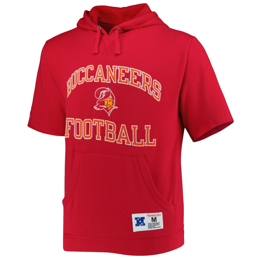 Tampa Bay Buccaneers Washed Short Sleeve Pullover Hoodie Scarlet - Mitchell & Ness