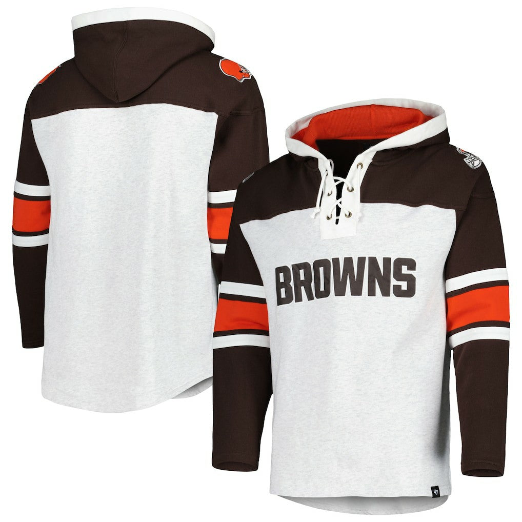 Cleveland Browns '47 Gridiron Lace-Up Pullover Hoodie Heather Gray - 47 brand
