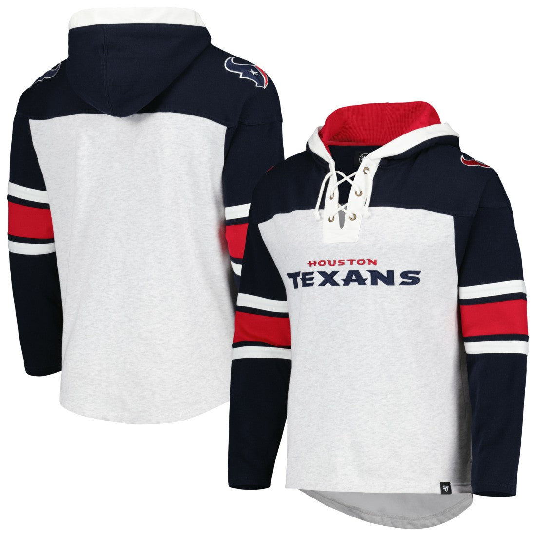 Houston Texans '47 Gridiron Lace-Up Pullover Hoodie Heather Gray - 47 brand