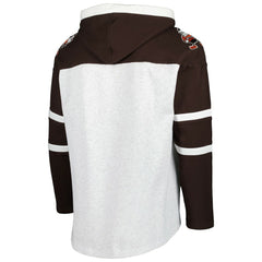 Cleveland Browns '47 Brownie The Elf Historic Logo Gridiron Lace-Up Pullover Hoodie Heather Gray - 47 brand