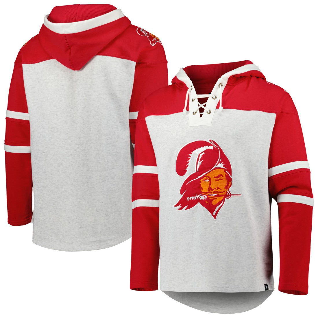 Tampa Bay Buccaneers '47 Historic Logo Gridiron Lace-Up Pullover Hoodie Heather Gray - 47 brand