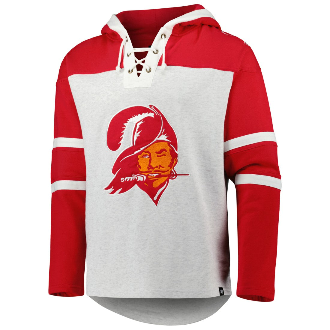 Tampa Bay Buccaneers '47 Historic Logo Gridiron Lace-Up Pullover Hoodie Heather Gray - 47 brand
