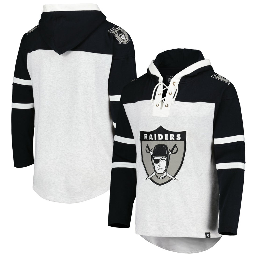 Las Vegas Raiders '47 Historic Logo Gridiron Lace-Up Pullover Hoodie Heather Gray - 47 brand