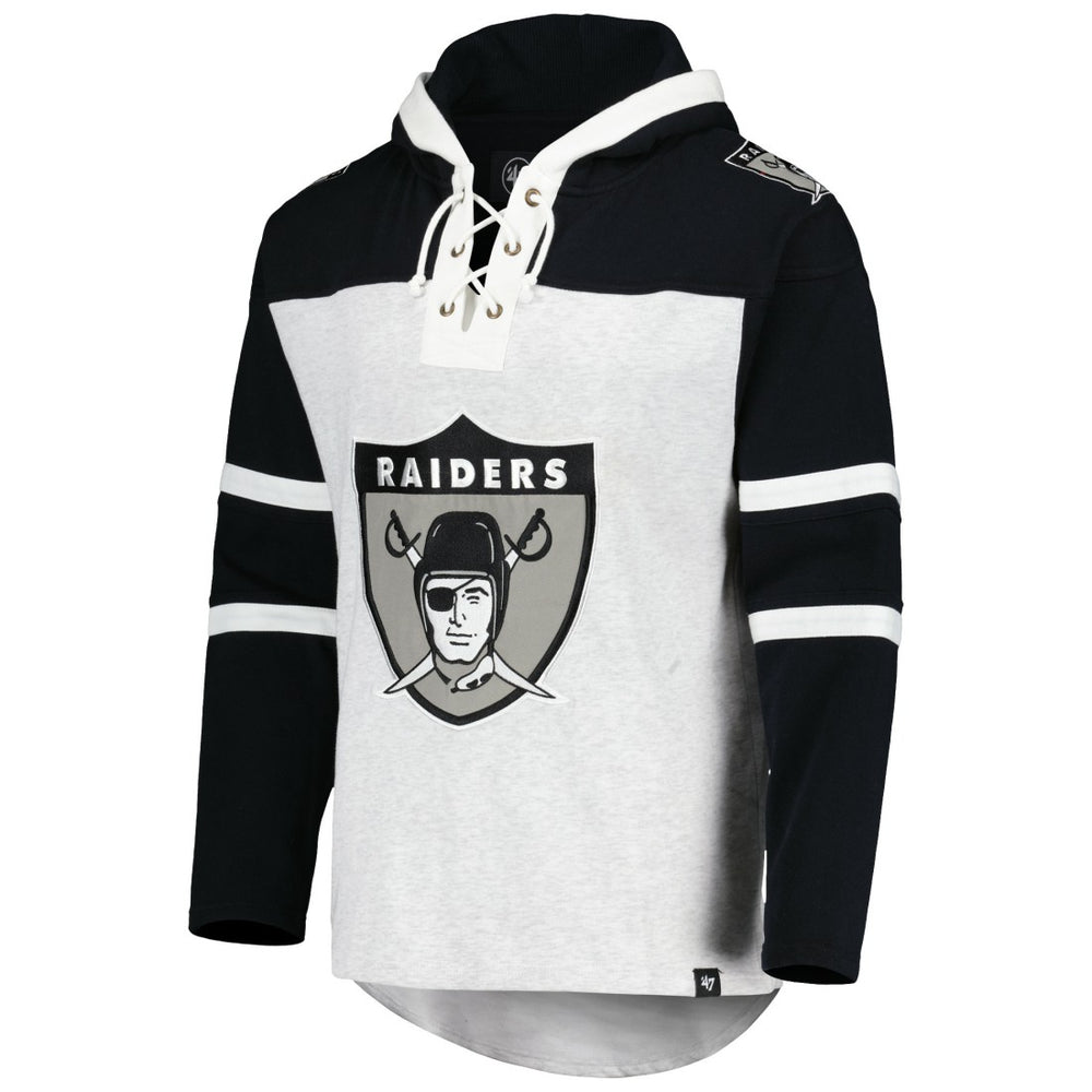 Las Vegas Raiders '47 Historic Logo Gridiron Lace-Up Pullover Hoodie Heather Gray - 47 brand